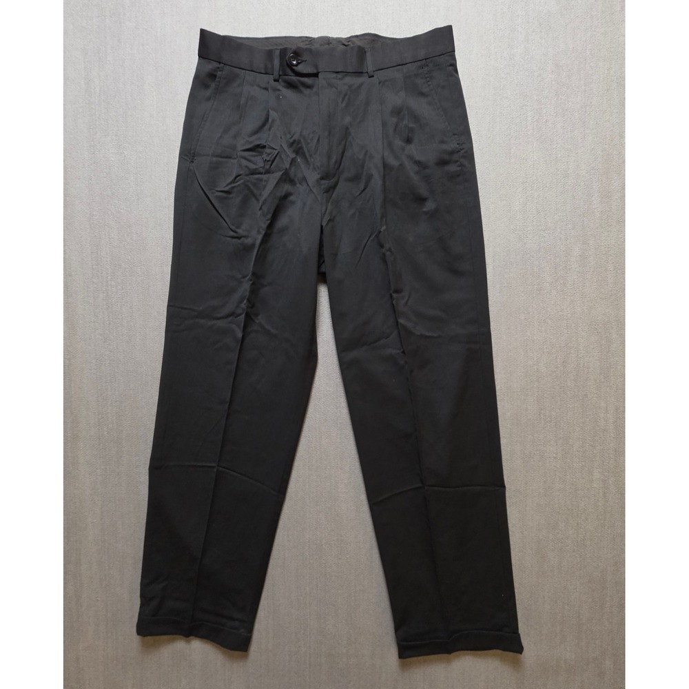 Geoffrey Beene Dress Pants Men 36x32 Black Pleated Cuffed Trousers SH1095
